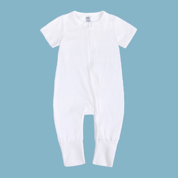 CUTE MONOGRAM-BABY ROMPER-Short Sleeve Double Zipper Cotton White 4-Sizes Unisex - Picture 3 of 14